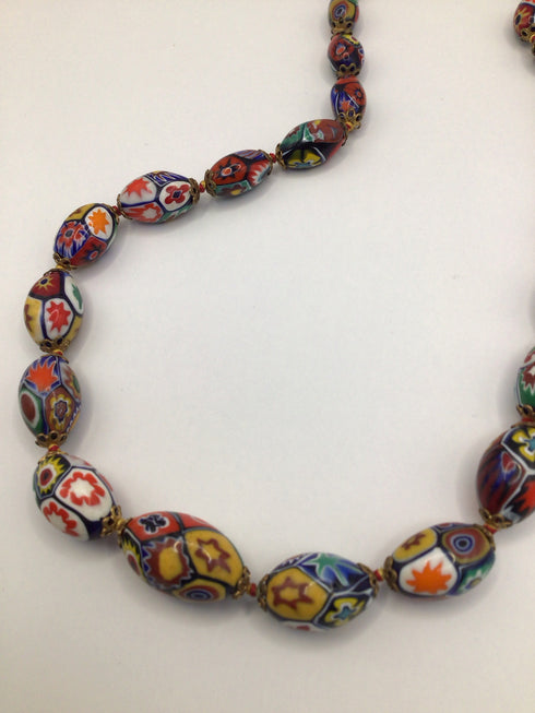 Vintage Oval Millifiore Glass Necklace 14"